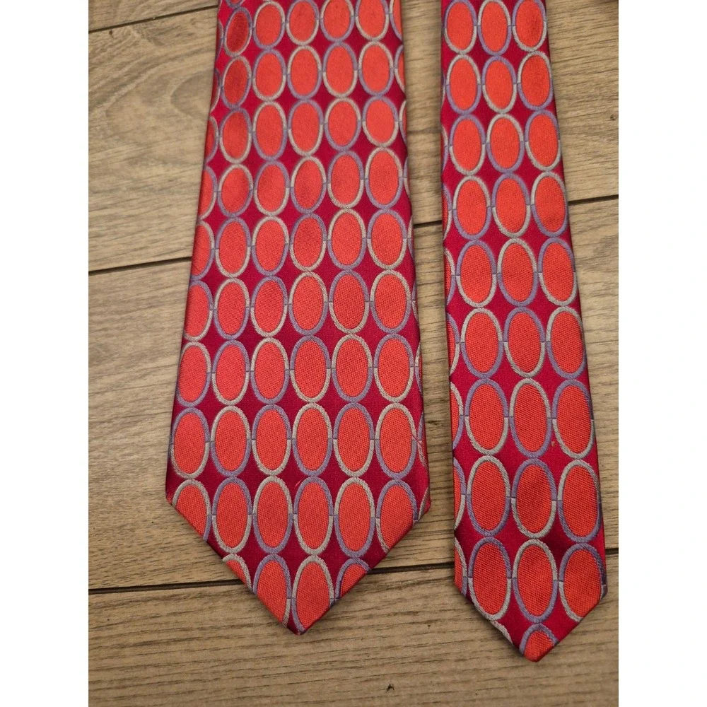 Ted Baker London‎ Mens Silk Necktie Pink Orange Purple Oval Geometric